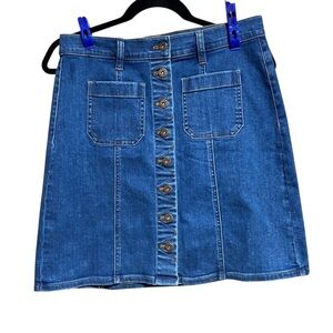 💙 J.Crew Button Front Denim Skirt Size 4 | A-Line 70s‎ Inspired Mini